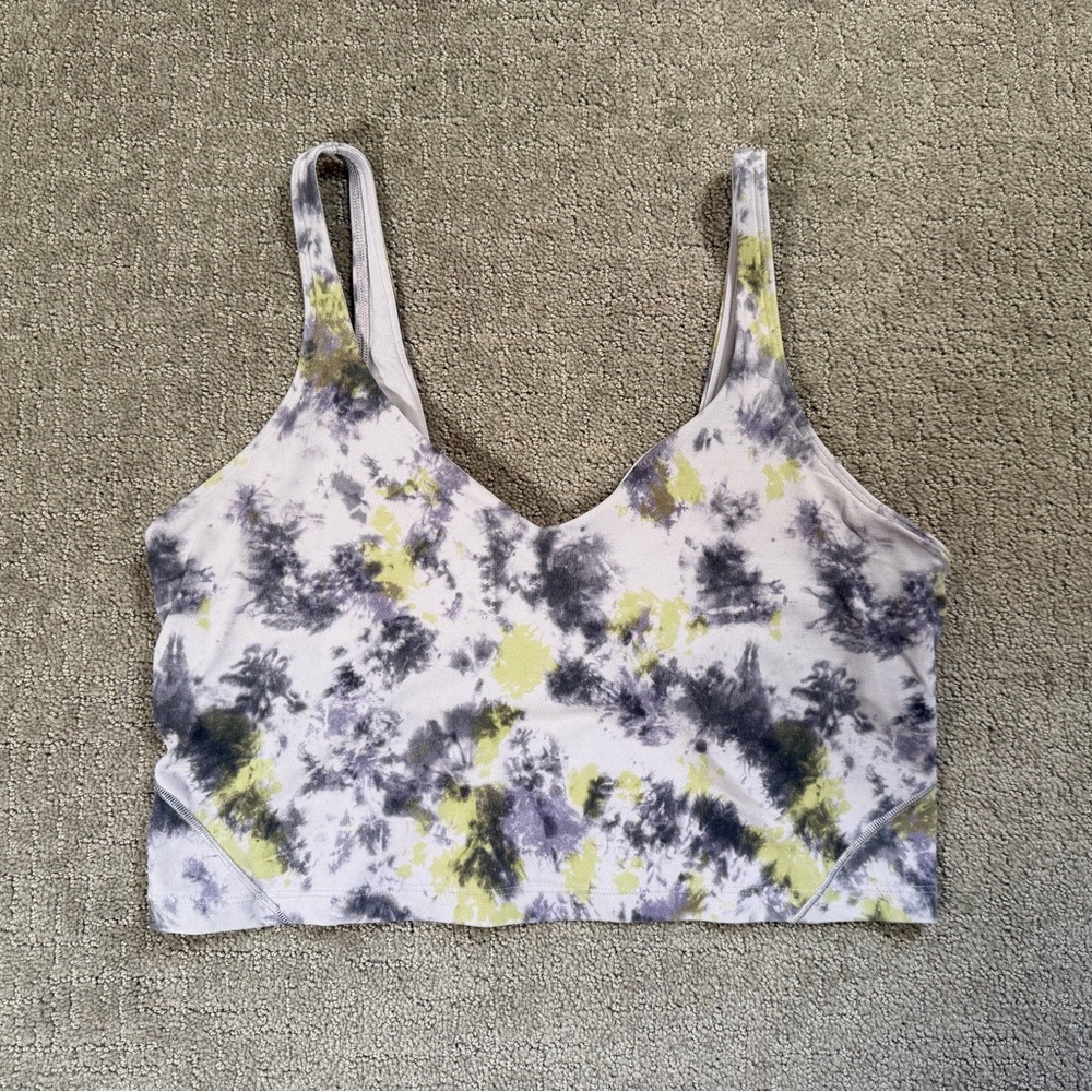 Lululemon Align Tank Cropped Top Size 14 Gray Tie Dye Built-in-Bra Purple